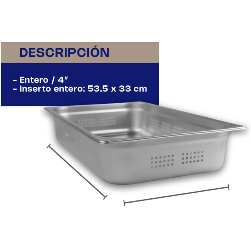 INAPE-4 CALEDONIA Inserto Perforado Entero 4" / 13.3 Litros de Acero Inoxidable 53.5 x 33 x 10.16 cm - Imagen 5