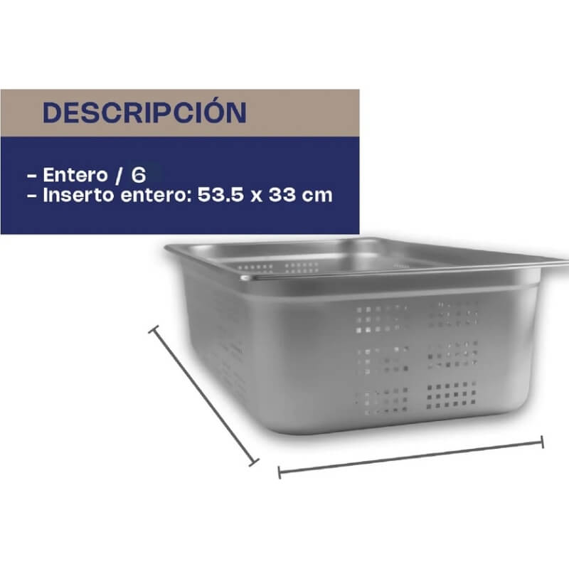 INAPE-6 CALEDONIA Inserto Perforado Entero 6" / 20 Litros de Acero Inoxidable 53.5 x 33 x 15.24 cm - Imagen 6