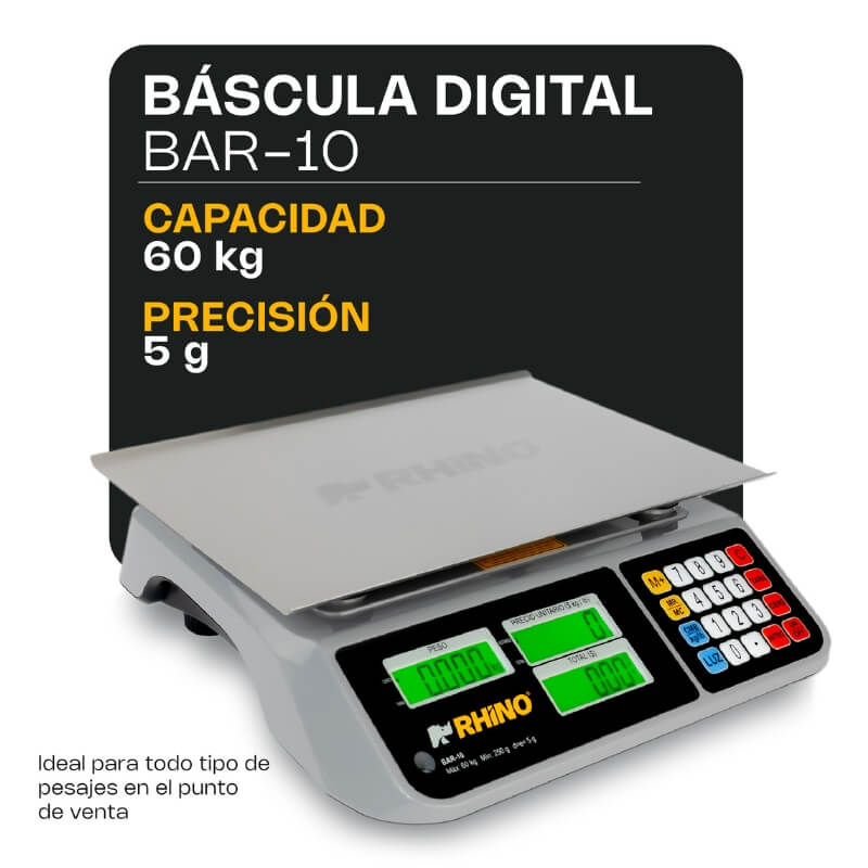 BAR-10 RHINO Bascula Peso - Precio con Puerto USB 60 kg - Imagen 4