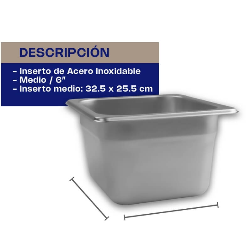 INAM-6 CALEDONIA Inserto Medio 6" / 9 Litros de Acero Inoxidable 32.5 x 26.5 x 15.24 cm - Imagen 7