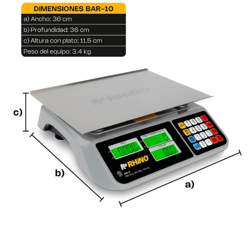 BAR-10 RHINO Bascula Peso - Precio con Puerto USB 60 kg - Imagen 7